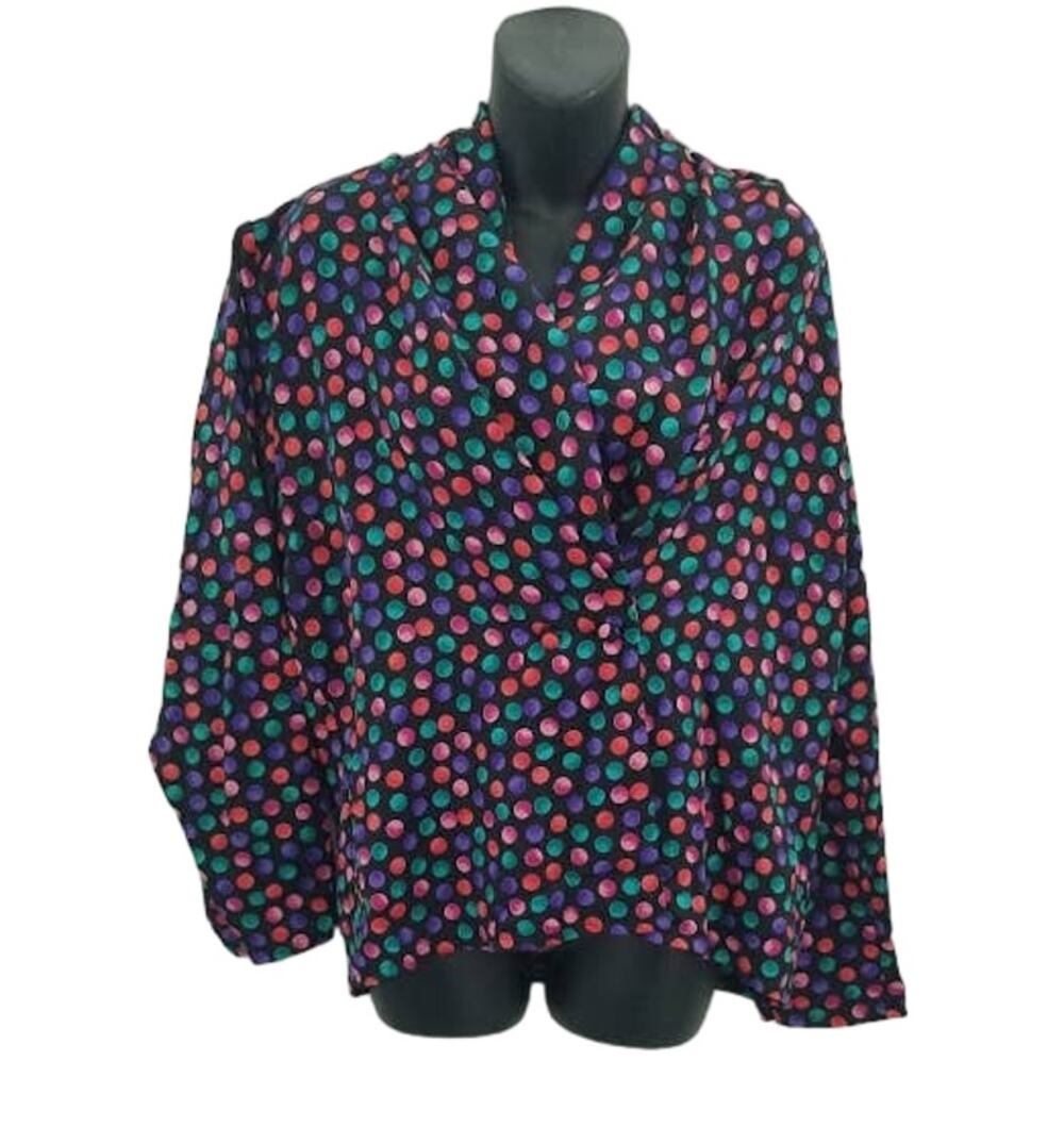 Vintage Tathena Size 12 MultiColor Polka dot Long Sleeve Shirt Y2K